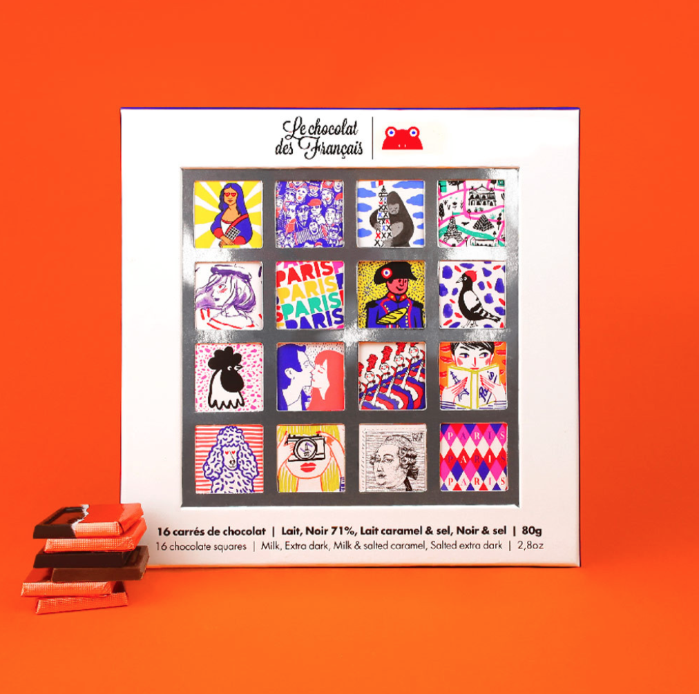 Coffret de 16 carrés de chocolat noir 71%, lait caramel et noir et sel bio - 1