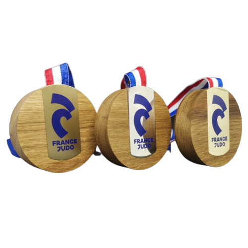 Médaillon Upsilon en chêne et métal Made in France - 2