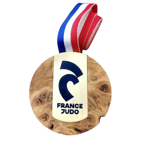 Médaillon Upsilon en chêne et métal Made in France