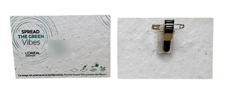 Badge en papier ensemencé, à planter avec pince crocodile