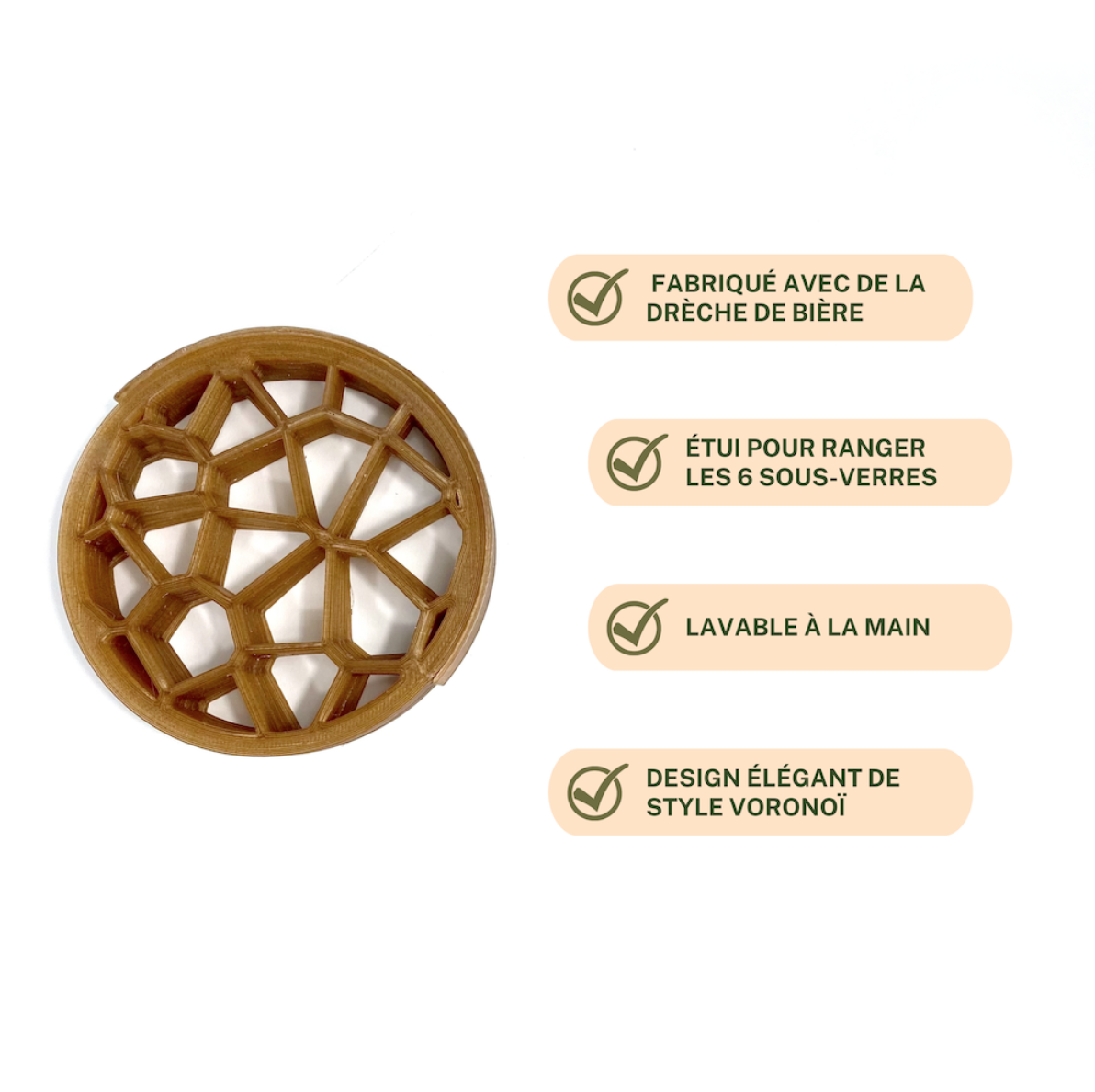 Set de 6 sous-verres fabriqué à partir de drèche de bière