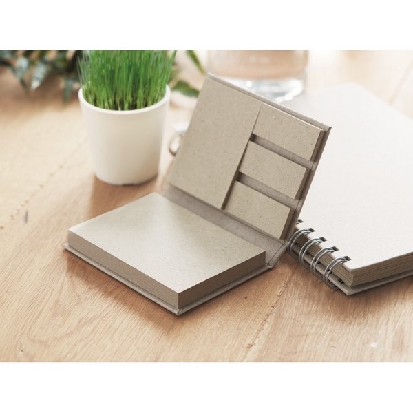 Bloc-notes adhésives papier d'herbe et couverture en carton -