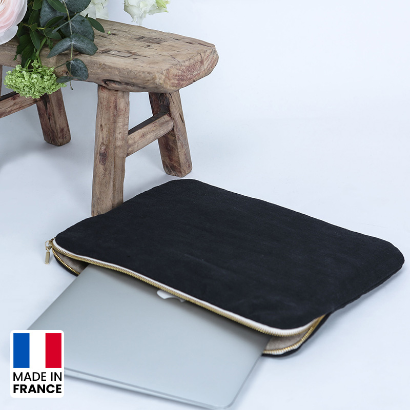 Housse d'ordinateur matelassée en lin lavé -