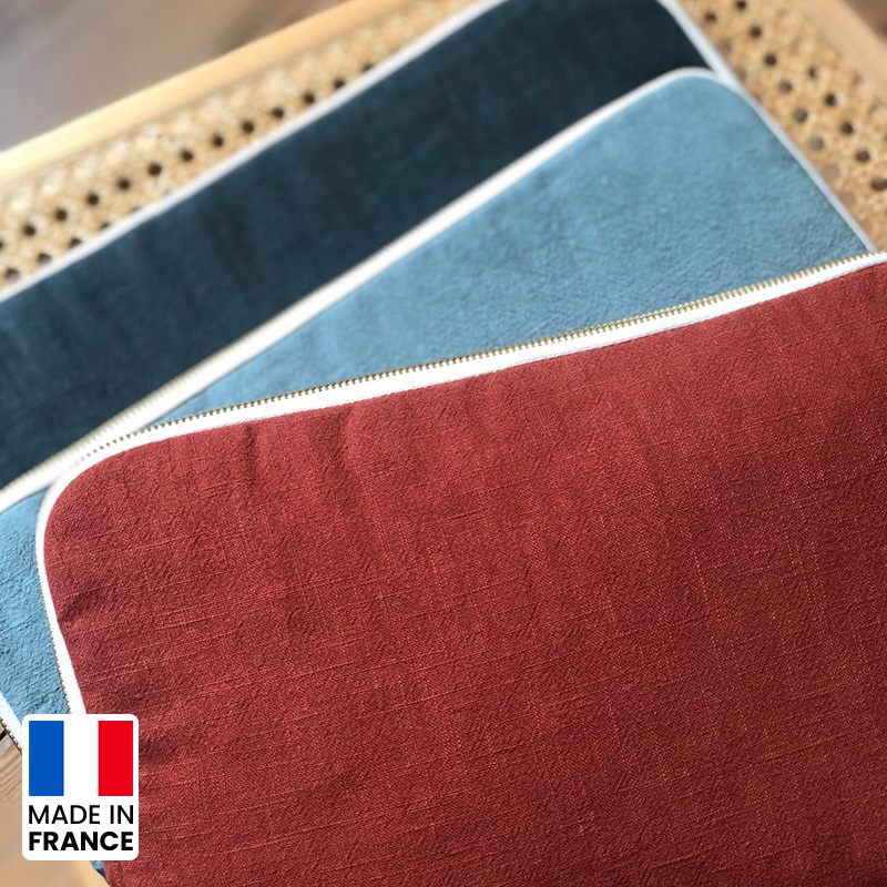 Housse d'ordinateur matelassée en lin lavé -