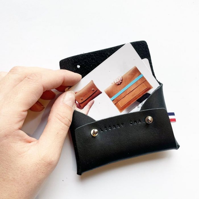 Porte-cartes en cuir fabriqué à la main - Loup - 2