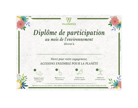 Diplôme A4 en papier à planter Made in France