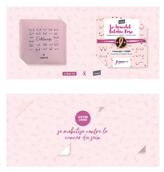 Carte solidaire avec sachet de thé et bracelet - Octobre Rose  -