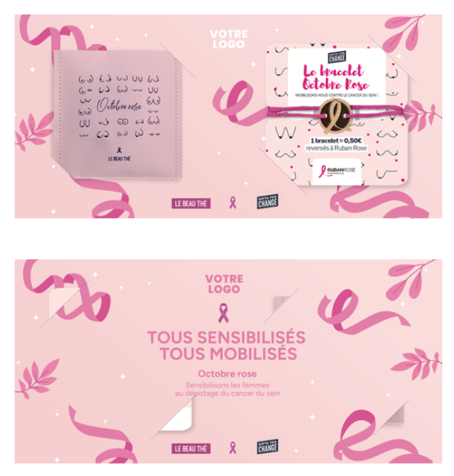 Carte solidaire avec sachet de thé et bracelet - Octobre Rose  -