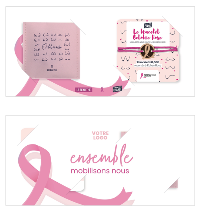 Carte solidaire avec sachet de thé et bracelet - Octobre Rose  -