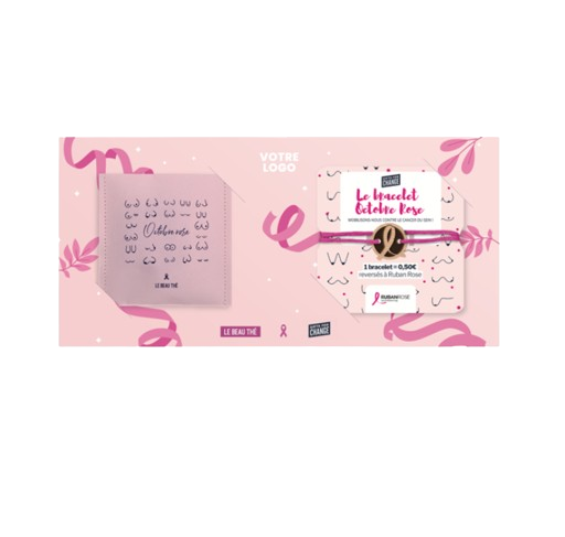 Carte solidaire avec sachet de thé et bracelet - Octobre Rose 