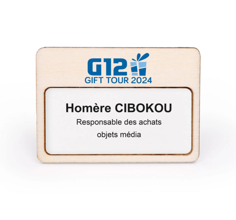 Badge nominatif réutilisable en bois