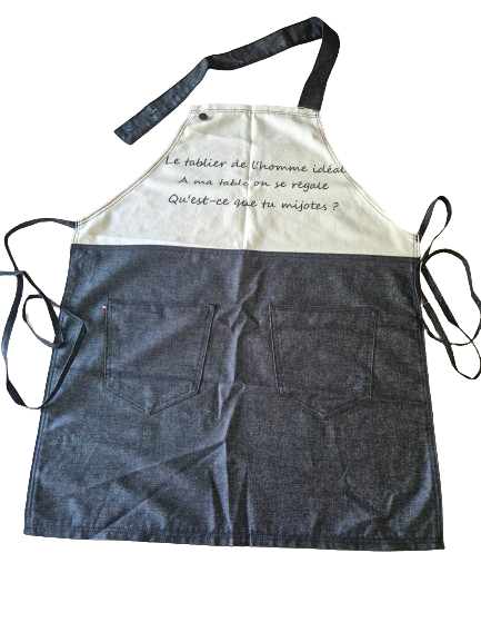 Tablier en coton et denim upcyclé Made in France  -