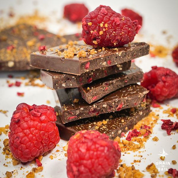 Tablette de chocolat noir bio - Framboise et Pralin -
