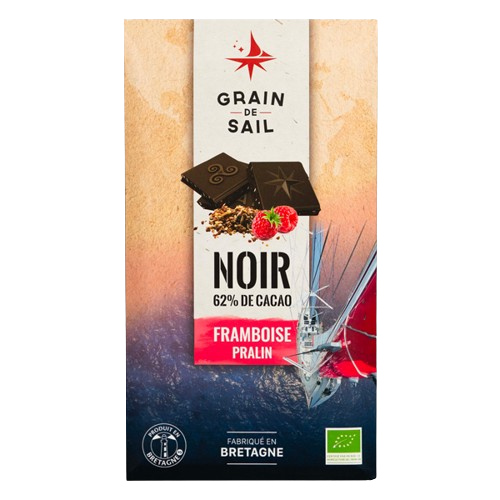 Tablette de chocolat noir bio - Framboise et Pralin