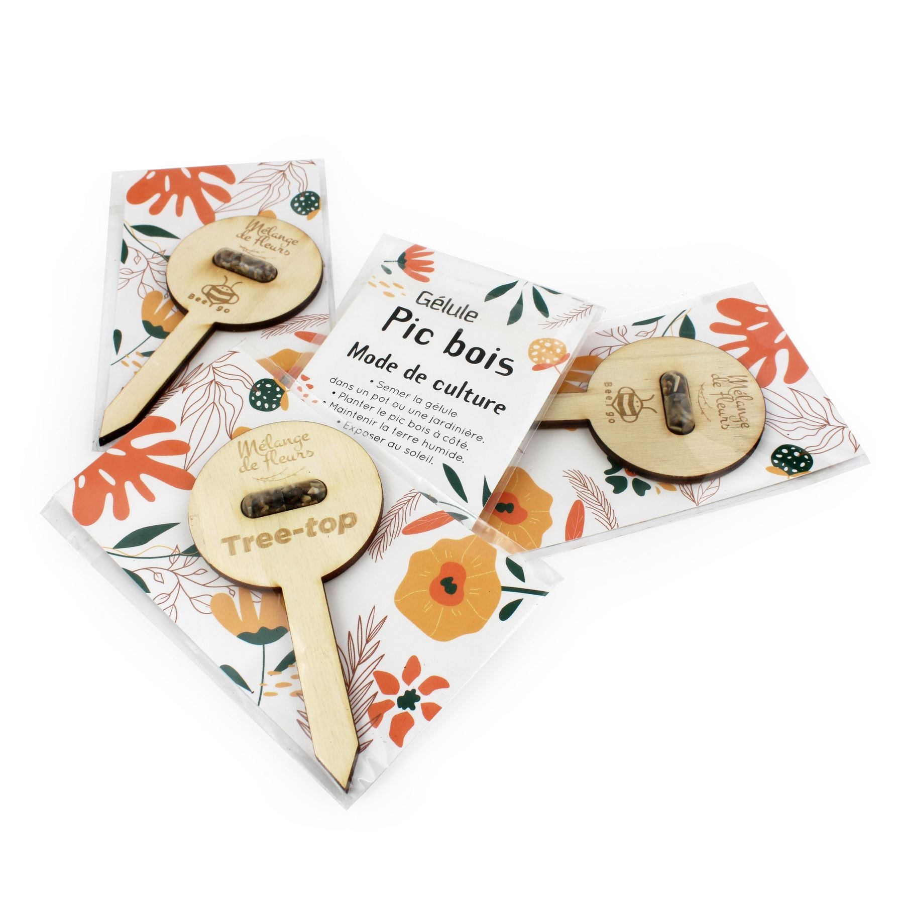 Pic en bois de peuplier avec gélule de graines -