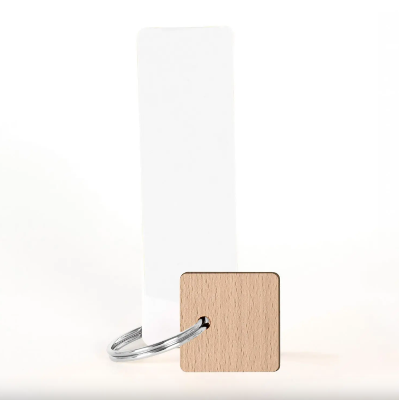 Porte-clés carré avec anneau en bois  - 4