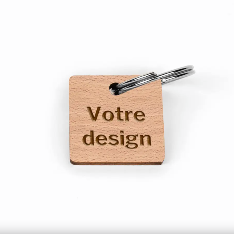 Porte-clés carré avec anneau en bois  - 5