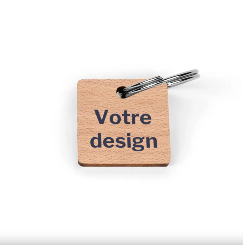 Porte-clés carré avec anneau en bois  - 6