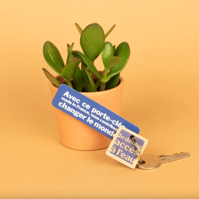 Porte-clés carré avec anneau en bois  - 7