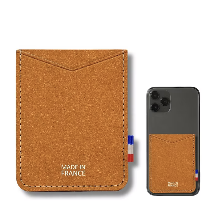 Porte-cartes adhésif pour smartphone en cuir recyclé made in France