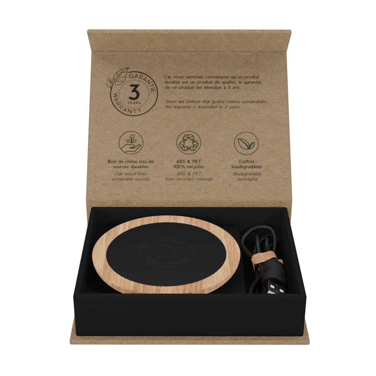 Chargeur à induction 15W en bois de chêne français -