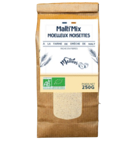 Préparation moelleux noisettes à la farine de drêche de Malt bio 