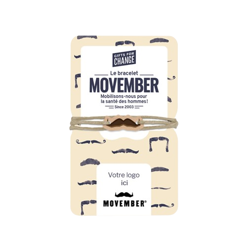 Bracelet en bois Movember en forme de moustache