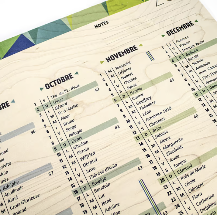 Calendrier sous main/mural en bois made in France - 3