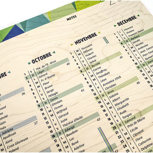 Calendrier sous main/mural en bois made in France