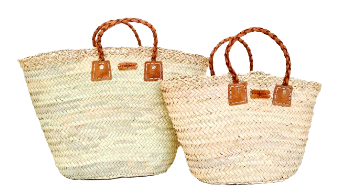 Panier en raphia et palme produit artisanalement au Maroc
