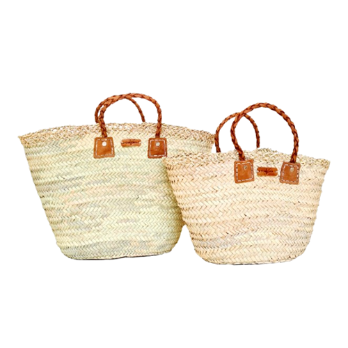 Panier en raphia et palme produit artisanalement au Maroc
