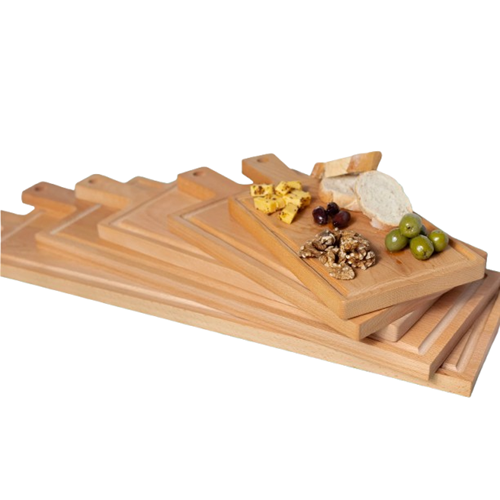 Planches rectangulaires en bois d'hêtre avec poignée en cuir