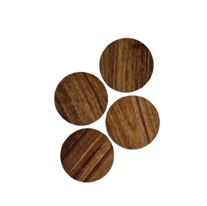 Ensemble de 4 dessous de verre rond en bois d'acacias - 1