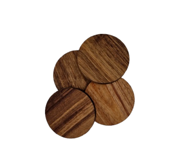 Ensemble de 4 dessous de verre rond en bois d'acacias