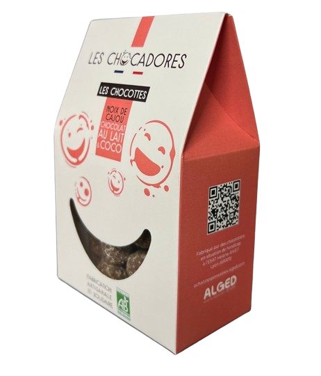Noix de cajou enrobées de chocolat bio et coco faites dans un ESAT lyonnais, 130g - 2