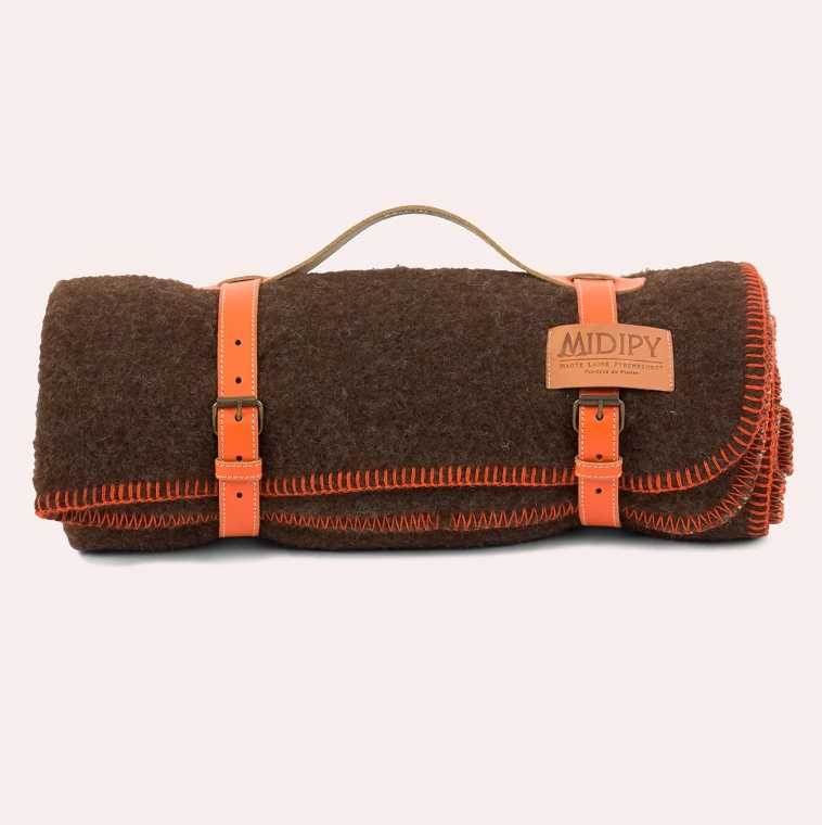 Plaid en haute laine non teintée des Pyrénées et porte plaid en cuir véritable - 6
