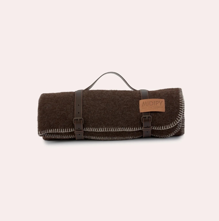 Plaid en haute laine non teintée des Pyrénées et porte plaid en cuir véritable - 7