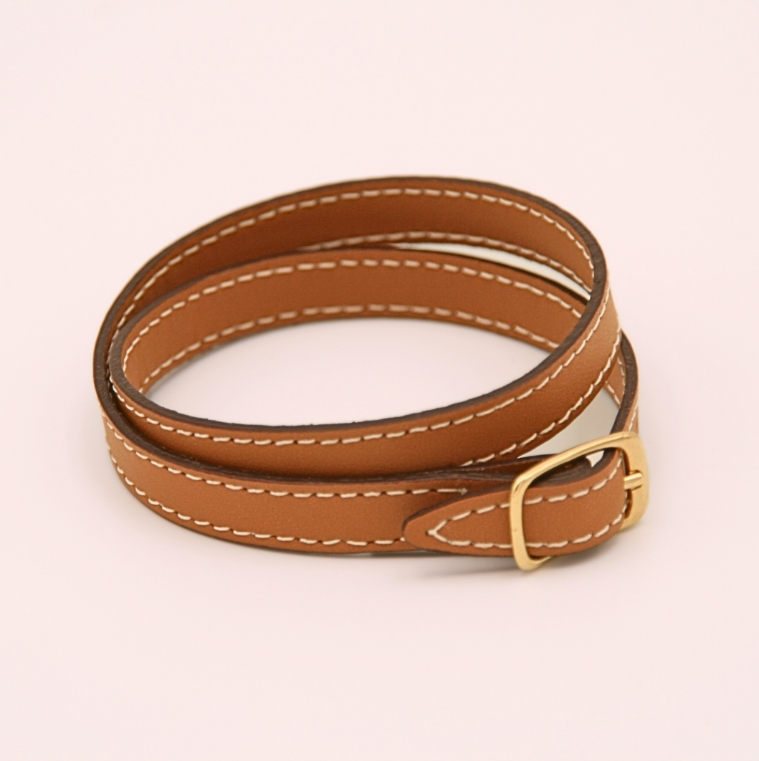 Bracelet en cuir véritable double tour, fait main dans le Rhône - 1