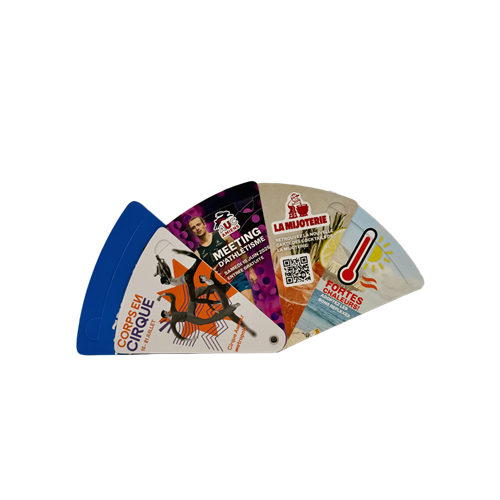 Eventail en papier avec œillet, format compact, fabriqué à Amiens