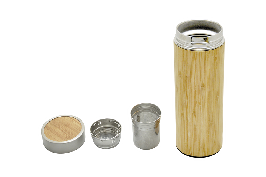 Bouteille isotherme de 360 ml en bambou avec infuseur -