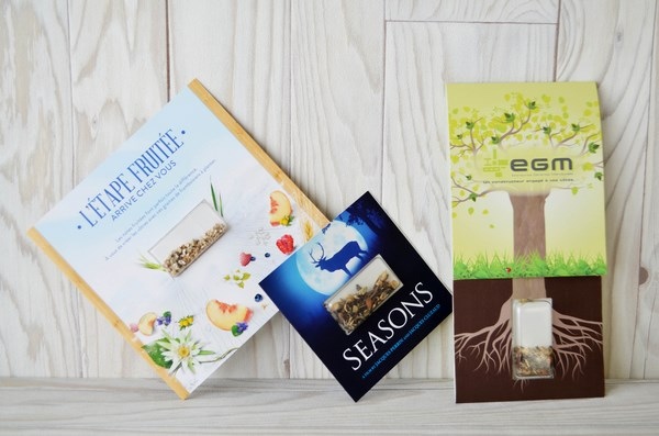 Carte à graines longue avec capsule de graines transparente -