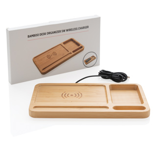 Organiseur de bureau avec charger induction 5W bois de bambou - 2